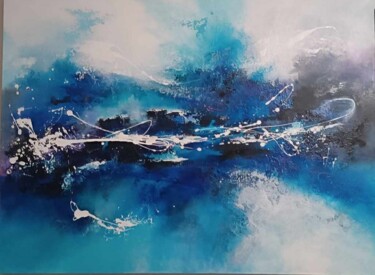 Painting titled "Un océan si bleu" by Maryse Kriloff, Original Artwork, Acrylic Mounted on Wood Stretcher frame