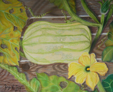 Butternut du jardin et sa fleur Drawing titled "Butternut du jardin…" by Maryse Le Moing, Original Art, Pastel