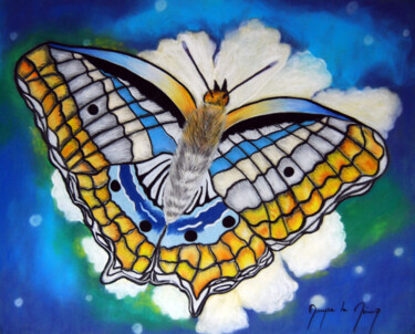 Papillon sur sa fleur Drawing titled "Papillon sur sa fle…" by Maryse Le Moing, Original Art, Pastel