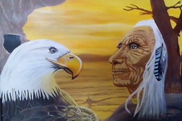 Painting titled "l-aigle-et-l-indien…" by Maryse Montebran, Original Artwork, Acrylic