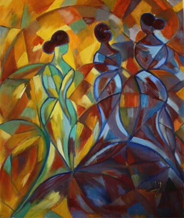 Peinture intitulée "trio de dames" par Maryse Naudon, Œuvre d'art originale, Huile