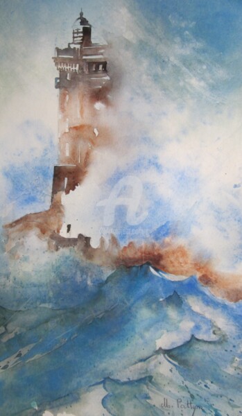 Painting titled "Phare de la Vieille" by Maryse Pattyn, Original Artwork, Watercolor