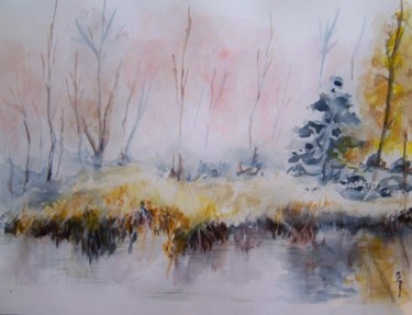 Peinture intitulée "Au bord de l'étang…" par Maryse Curinier-Rochette, Œuvre d'art originale, Aquarelle