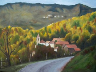 Schilderij getiteld "Automne en Ardèche…" door Maryse Curinier-Rochette, Origineel Kunstwerk, Olie Gemonteerd op Frame voor…