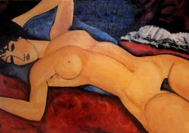 Femme nue couchée Peinture intitulée "Femme nue couchée" par Maryse Curinier-Rochette, Œuvre d'art originale, Acrylique Monté sur Châssis en b…