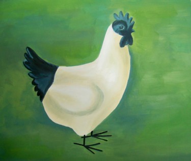Painting titled "La poule en céramiq…" by Maryse Curinier-Rochette, Original Artwork, Oil