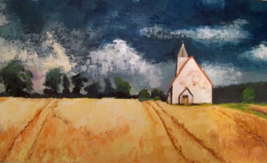 Schilderij getiteld "Chapelle dans un pa…" door Maryse Curinier-Rochette, Origineel Kunstwerk, Olie Gemonteerd op Houten pan…