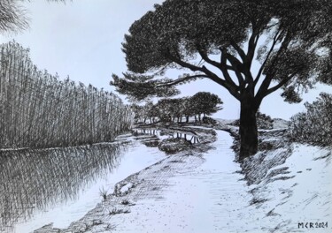 Desenho intitulada "Le canal de la Robi…" por Maryse Curinier-Rochette, Obras de arte originais, Tinta