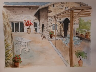 Malerei mit dem Titel "La maison, isba ard…" von Maryse Curinier-Rochette, Original-Kunstwerk, Aquarell