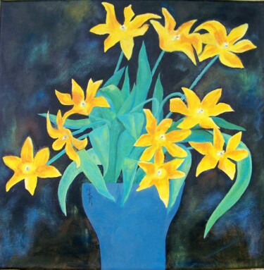 Malerei mit dem Titel "Les fleurs jaunes é…" von Maryse Curinier-Rochette, Original-Kunstwerk, Acryl Auf Keilrahmen aus Holz…