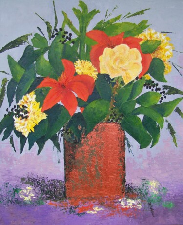 Painting titled "Le gros bouquet dan…" by Maryse Curinier-Rochette, Original Artwork, Acrylic Mounted on Wood Stretcher frame