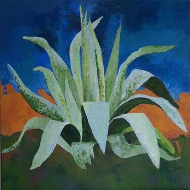 Pittura intitolato "Agave fleur d'été" da Maryse Curinier-Rochette, Opera d'arte originale, Acrilico Montato su Telaio per b…