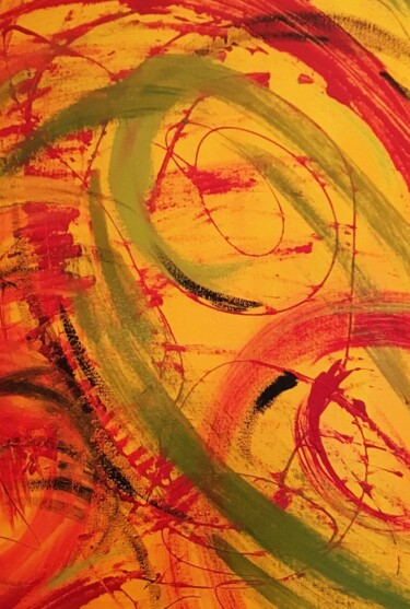 Painting titled "Eruptions solaires" by Maryse Saint Jean, Original Artwork, Acrylic