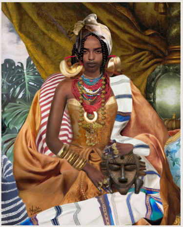 Arts numériques intitulée "femme fulani ou le…" par Masa Zodros, Œuvre d'art originale, Peinture numérique
