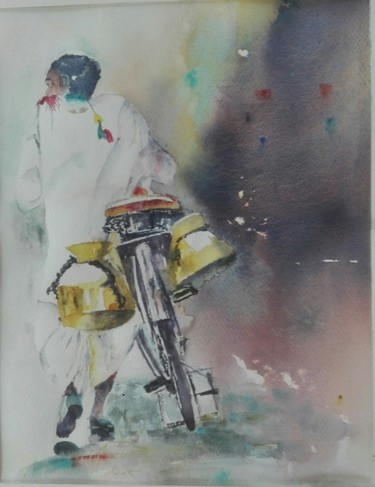 Schilderij getiteld "Aqua'vélo" door Maryse Tisnés, Origineel Kunstwerk, Aquarel
