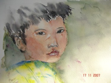 Painting titled "ENFANT D'AILLEURS" by Maryse Tisnés, Original Artwork, Oil