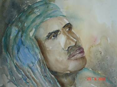 Painting titled "LE TURBAN BLEU" by Maryse Tisnés, Original Artwork
