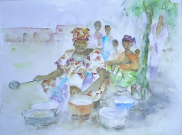 Peinture intitulée "Scenes de marché" par Maryse Tisnés, Œuvre d'art originale, Aquarelle