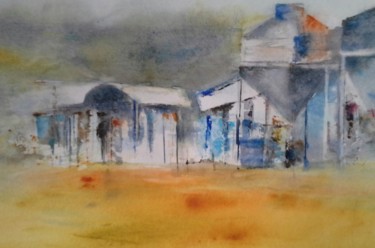 Painting titled "Silos et cabanes" by Maryse Tisnés, Original Artwork, Watercolor