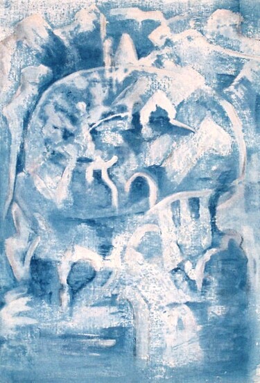 Pintura intitulada "fontaine en bleue" por Maryvonne Deligny (MLD), Obras de arte originais, Acrílico