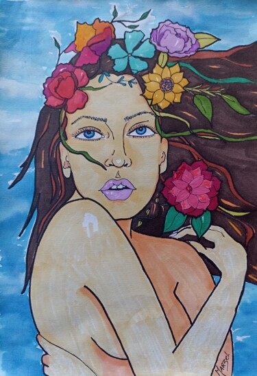 Peinture intitulée "Femme libre" par Marzel, Œuvre d'art originale, Aquarelle