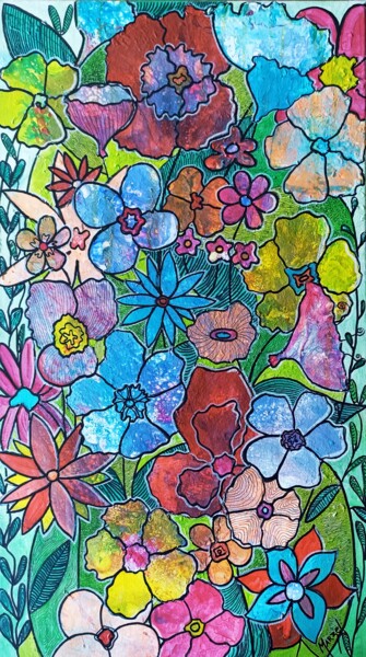 Peinture intitulée "Des fleurs comme ça" par Marzel, Œuvre d'art originale, Acrylique
