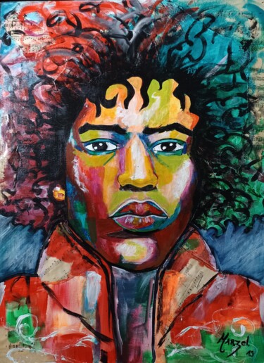 Peinture intitulée "Hendrix , en couleu…" par Marzel, Œuvre d'art originale, Acrylique