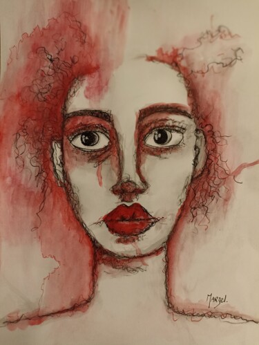 Peinture intitulée "Portrait de femme r…" par Marzel, Œuvre d'art originale, Aquarelle