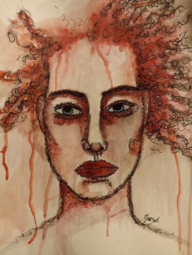 Peinture intitulée "Portrait de femme 3" par Marzel, Œuvre d'art originale, Aquarelle