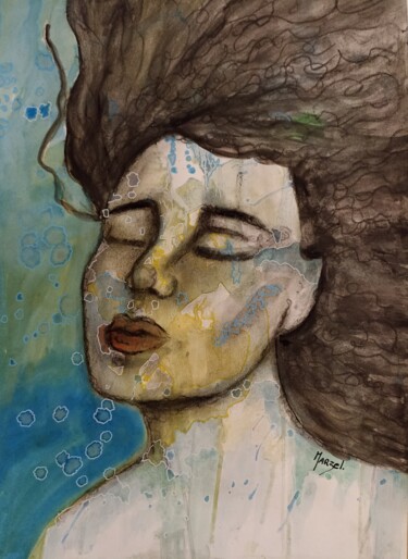 Peinture intitulée "La blanche Ophélia" par Marzel, Œuvre d'art originale, Aquarelle