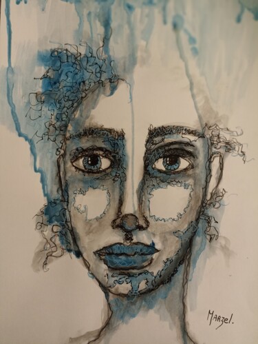 Peinture intitulée "Portrait de femme b…" par Marzel, Œuvre d'art originale, Aquarelle