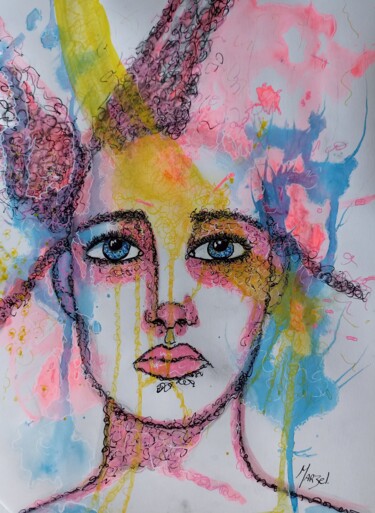 Painting titled "Faites la moue pas…" by Marzel, Original Artwork, Watercolor