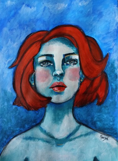 Painting titled "Portrait de femme b…" by Marzel, Original Artwork, Acrylic