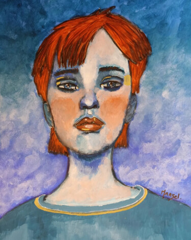 Painting titled "Portrait de femme b…" by Marzel, Original Artwork, Acrylic