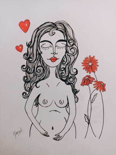 Рисунок под названием "Femme enceinte" - Marzel, Подлинное произведение искусства, Маркер