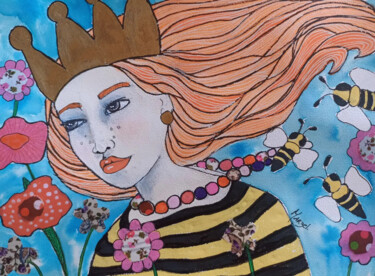 Peinture intitulée "La reine des abeill…" par Marzel, Œuvre d'art originale, Acrylique