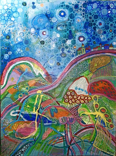 Картина под названием "Village montagnard" - Marzel, Подлинное произведение искусства, Акрил Установлен на Деревянная рама д…