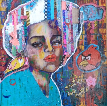 Картина под названием "Angry birds" - Marzel, Подлинное произведение искусства, Акрил Установлен на Деревянная рама для носи…