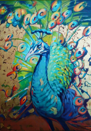 Ζωγραφική με τίτλο "Rajski Ptak" από Marzena Hettich-Uryszek, Αυθεντικά έργα τέχνης, Λάδι Τοποθετήθηκε στο Μέταλλο
