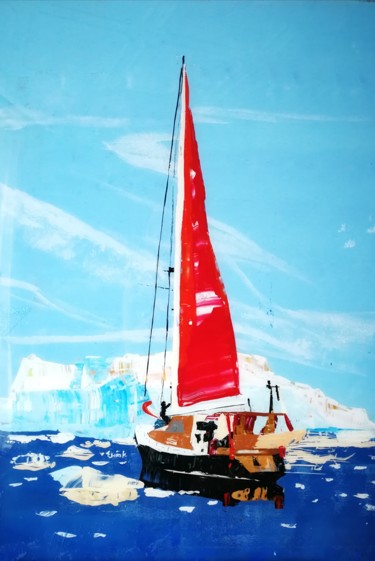 Pintura intitulada "Red Yacht 2" por Marzena Ewiak, Obras de arte originais, Acrílico