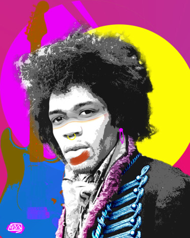 Digital Arts titled "Jimi Hendrix 2 - Se…" by Marzia Schenetti, Original Artwork, Digital Painting