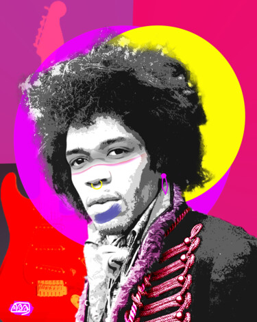 Цифровое искусство под названием "Jimi Hendrix 3 - Se…" - Marzia Schenetti, Подлинное произведение искусства, Цифровая живоп…
