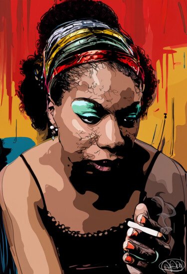 Digital Arts titled "Nina Simone" by Marzia Schenetti, Original Artwork, Digital Painting