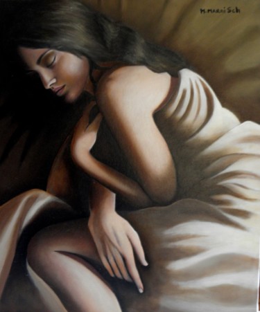 Painting titled "Dormeuse" by Michelle Marzolini, Original Artwork, Oil