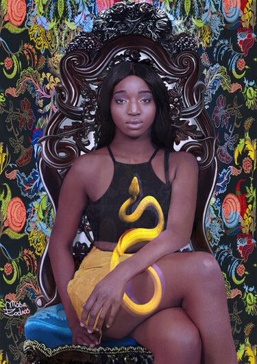 Arts numériques intitulée "femme TOTEM le serp…" par Masa Zodros, Œuvre d'art originale, Peinture numérique