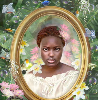Arte digital titulada "portrait en fleurs…" por Masa Zodros, Obra de arte original, Pintura Digital