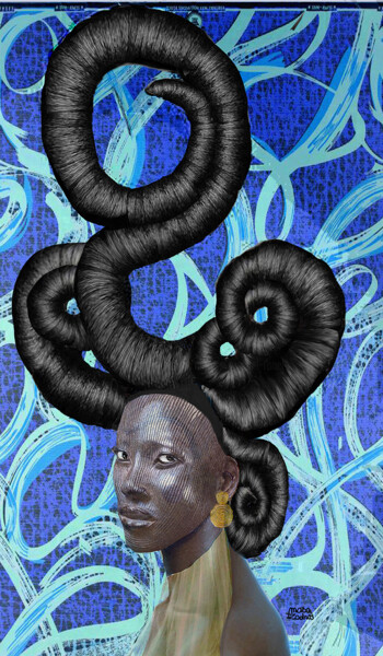 Arte digitale intitolato "black  totem blue" da Masa Zodros, Opera d'arte originale, Pittura digitale