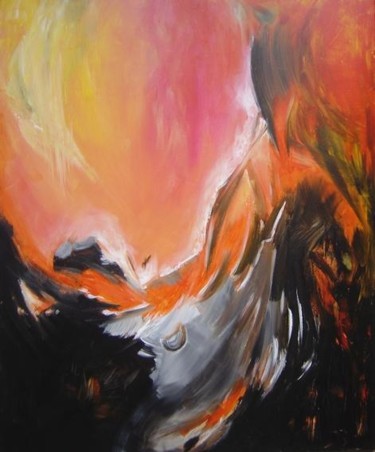 Peinture intitulée "vague de feu" par Maryse Salaun-Talec, Œuvre d'art originale