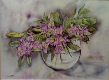 Painting titled "Rhododendrons dans…" by Maryse Salaun-Talec, Original Artwork