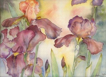Peinture intitulée "les iris de mon jar…" par Maryse Salaun-Talec, Œuvre d'art originale